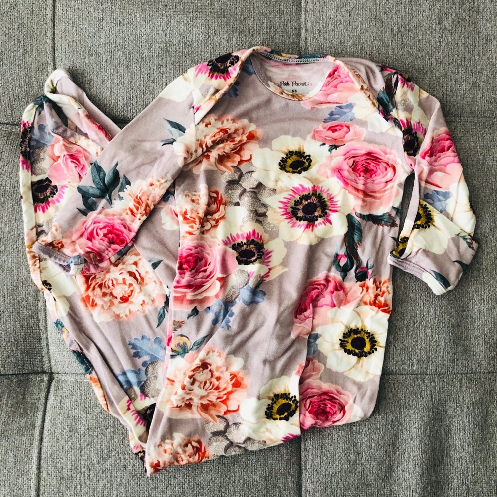 Knotted Infant Gown French Grey Floral